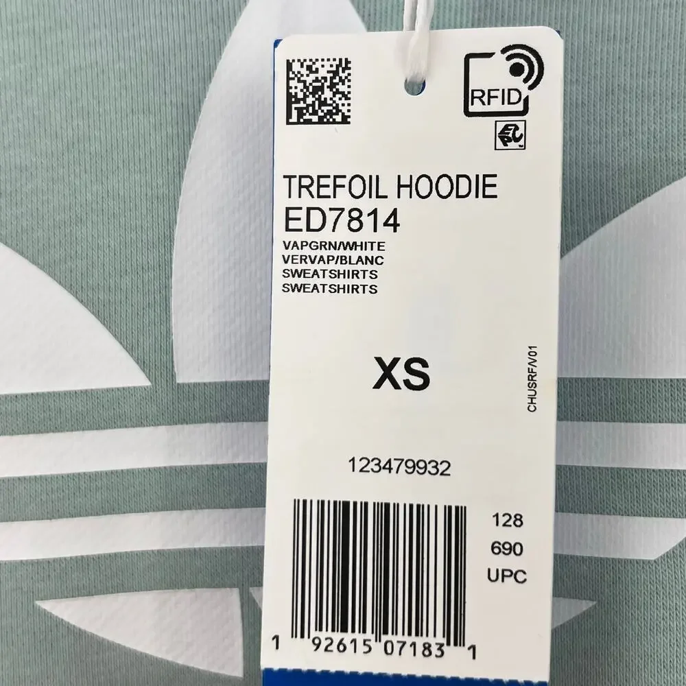 Adidas Kids Unisex Vapour Green / White Trefoil Hoodie Sweatshirt Size XS NWT